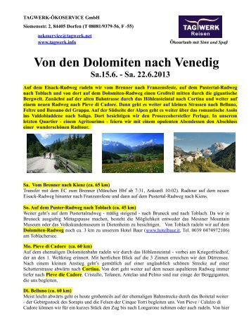 Von den Dolomiten nach Venedig - Tagwerk