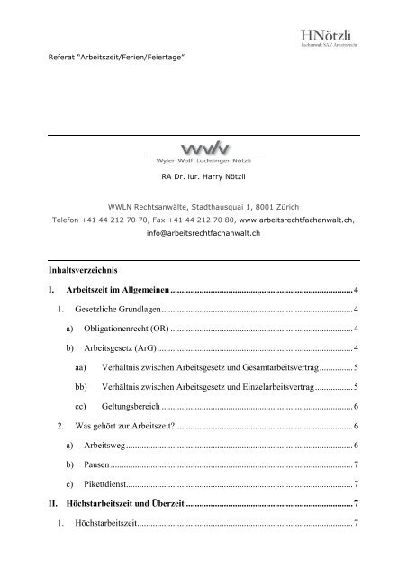 Referat zum Thema Arbeitszeit/Ferien/Feiertage