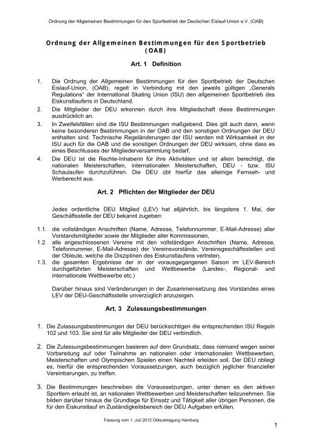 Ordnung Der Allgemeinen Bestimmungen Deutsche Eislauf Union Ev