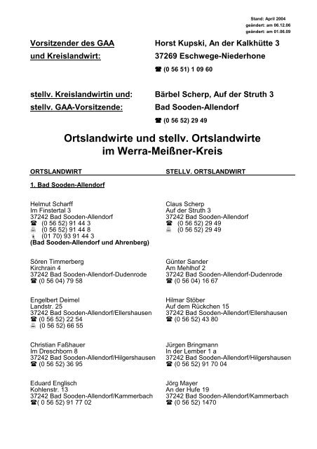 Ortslandwirte und stellv. Ortslandwirte im Werra-Meißner-Kreis