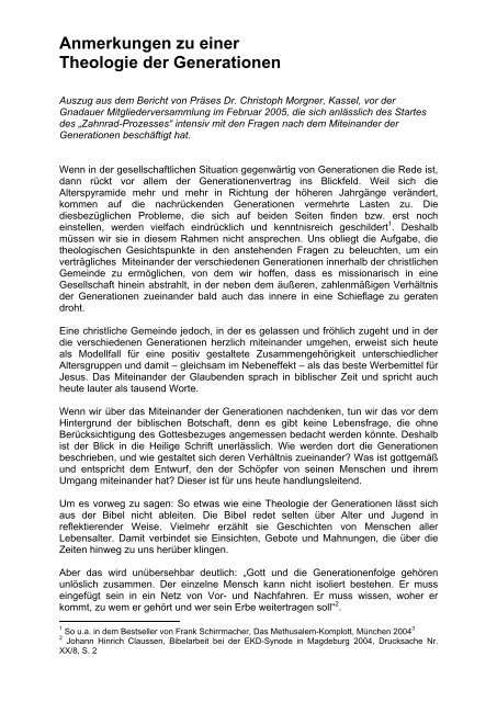Anmerkungen Zu Einer Theologie Der Generationen Zahnrad Org