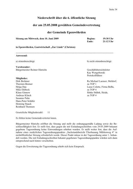 6. öffentliche Sitzung vom 10.06.2009 - Amt Mitteldithmarschen