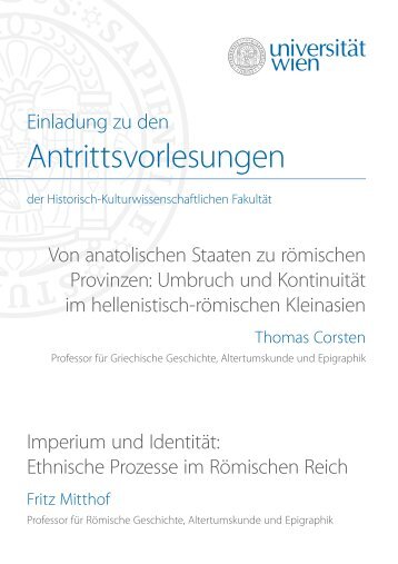 Einladung zur Antrittsvorlesung von Fritz Mitthof und Thomas Corsten