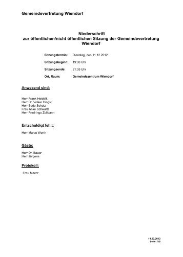 Protokoll zur Gemeindevertretersitzung - Schwaan