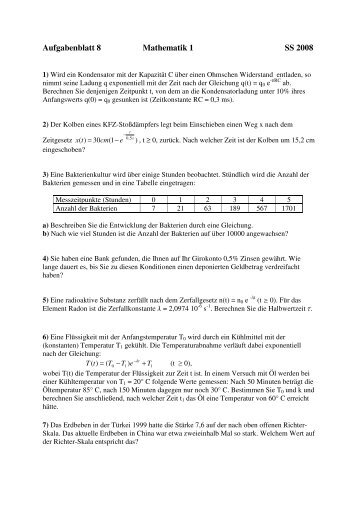 Aufgabenblatt 8, Mathematik 1, SS 2008