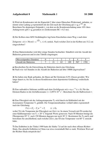 Aufgabenblatt 8, Mathematik 1, SS 2008