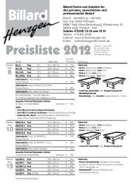 Preisliste 2012 - Billard Vertrieb D. Henzgen