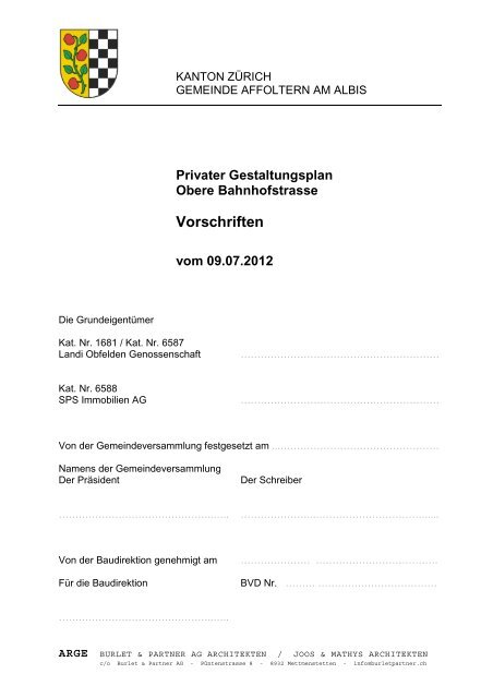 Vorschriften - Burlet & Partner AG Architekten, 8932 Mettmenstetten