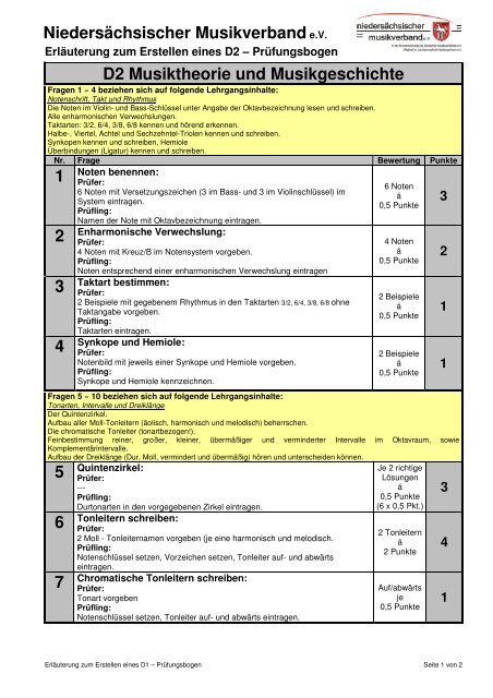 D2 Prüfungsbogen Theorie Anleitung