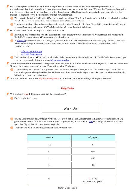 5.3.3 Gleichgewichtskonzentration von atomaren Fehlstellen in ...