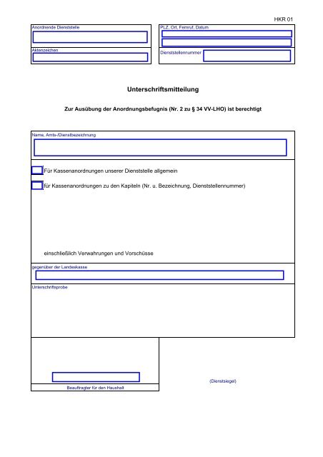 Vordruckmuster Kassenanordnungen - PDF