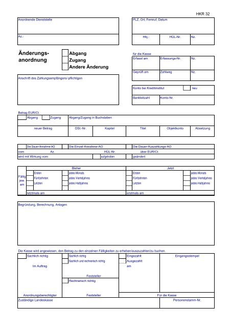 Vordruckmuster Kassenanordnungen - PDF