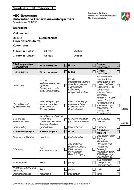 ABC Bewertungsschema unterirdische Winterquartiere ...