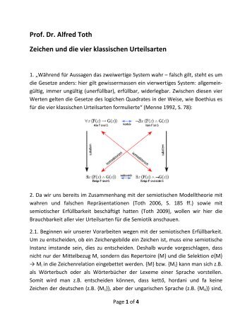 Prof. Dr. Alfred Toth Zeichen und die vier klassischen Urteilsarten