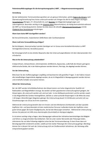 Patientenaufklärungsbogen für die Kernspintomographie (=MRT ...