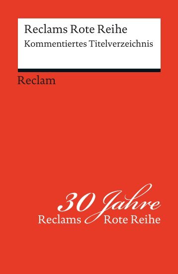 Reclams Rote Reihe | Kommentiertes Titelverzeichnis