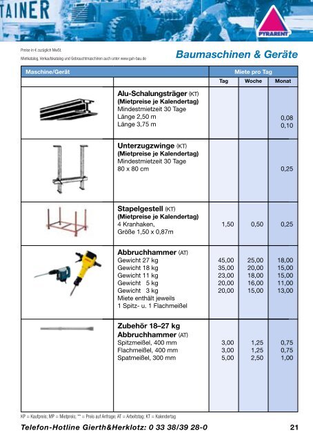 Inhaltsverzeichnis - Gierth & Herklotz Mietgeräte GmbH