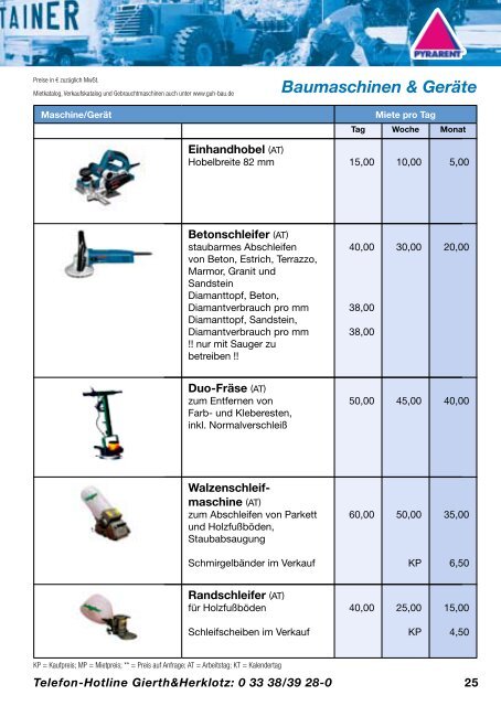 Inhaltsverzeichnis - Gierth & Herklotz Mietgeräte GmbH