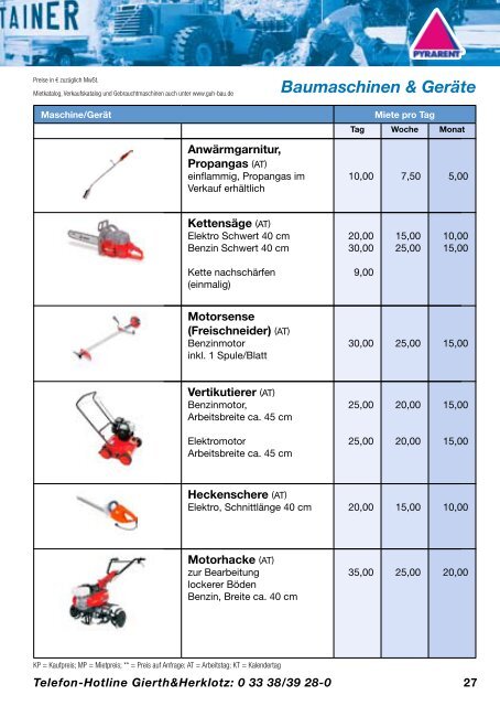 Inhaltsverzeichnis - Gierth & Herklotz Mietgeräte GmbH