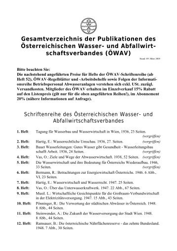 Gesamtverzeichnis der Publikationen des Österreichischen ... - ÖWAV