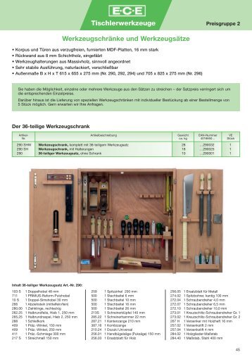 Tischlerwerkzeuge Werkzeugschränke und ... - De Arend bvba