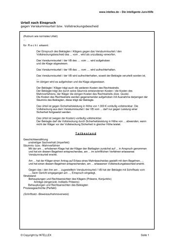urteil nach einspruch gegen versumnisurteil bzw intellex - Einspruch Gegen Vollstreckungsbescheid Muster urteil nach einspruch gegen versumnisurteil bzw intellex - Einspruch Gegen Vollstreckungsbescheid Muster