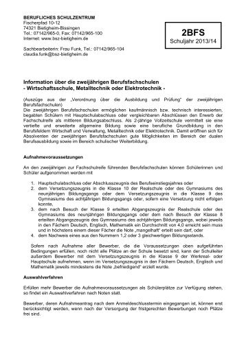 Infoblatt 2BFS - BSZ - Berufliches Schulzentrum Bietigheim-Bissingen