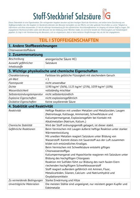 Stoffsteckbrief Salzsäure - CogitoLab