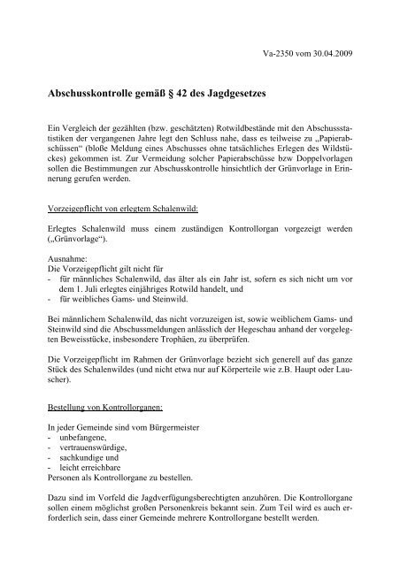 Abschusskontrolle-Merkblatt - Vorarlberg