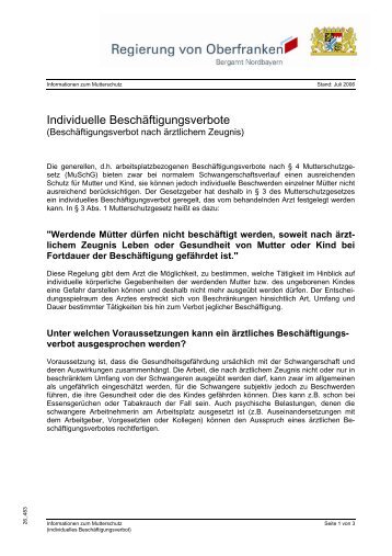 individuelles Beschäftigungsverbot - Regierung von Oberfranken