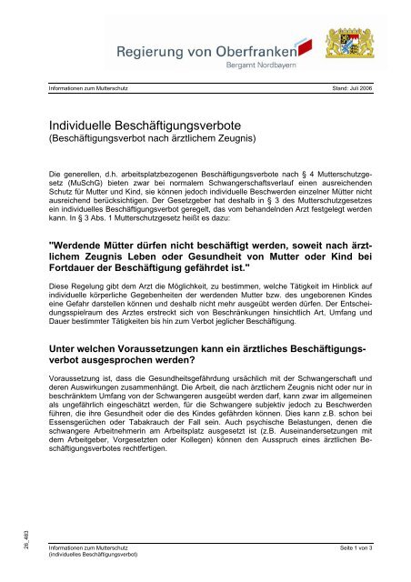Individuelles Beschaftigungsverbot Regierung Von Oberfranken