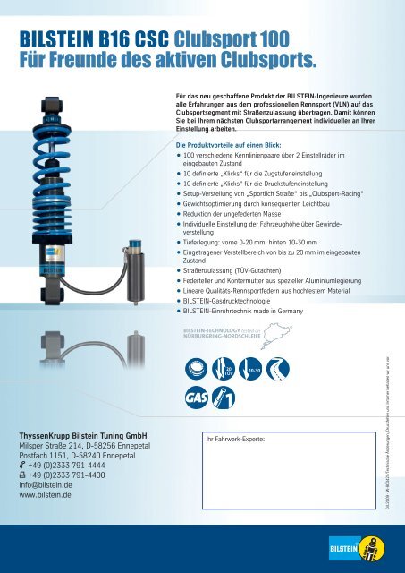 BILSTEIN B16 CSC Clubsport 100 Für Freunde des aktiven ...