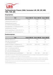 Tarifmerkmale Classic 2006, Varianten UR, SR, ER, MR, TSR, TXR ...