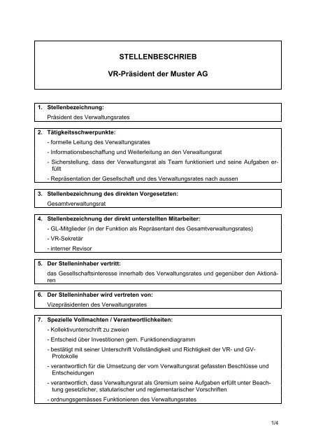 STELLENBESCHRIEB VR-Präsident der Muster AG