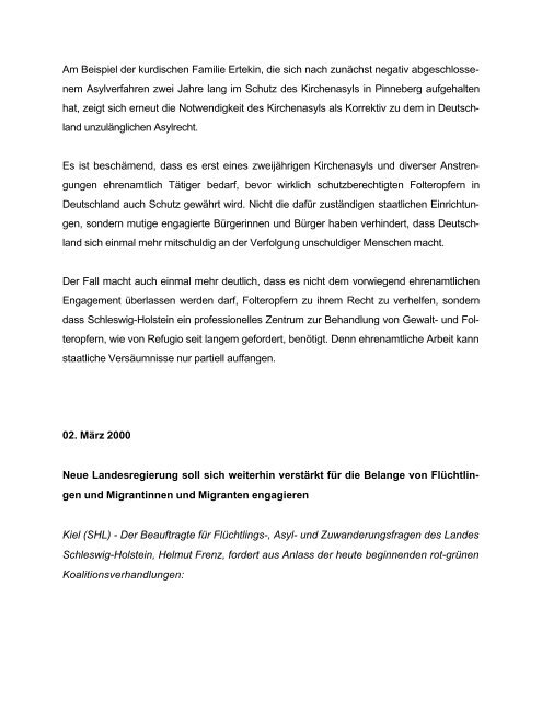 Juni 2001: Erster Tätigkeitsbericht - Flüchtlingsrat SH Homepage ...
