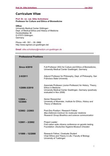 Download Curriculum Vitae - Ethik und Geschichte der Medizin