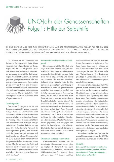 Hauszeitung der ASIG Wohngenossenschaft Nr. 108 Frühling 2012 ...