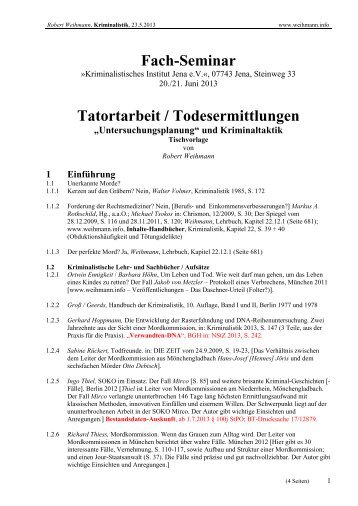 Fach-Seminar Tatortarbeit / Todesermittlungen - Kriminalistik