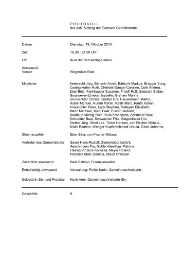 Protokoll der Sitzung vom 19. Oktober 2010 - Muri bei Bern