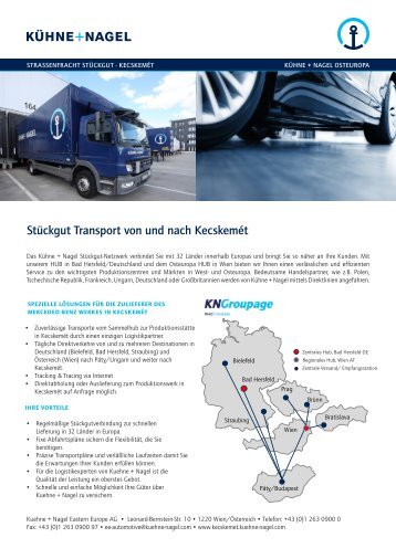 Stückgut Transport von und nach Kecskemét - Kuehne + Nagel