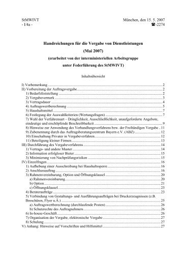 Handreichungen für die Vergabe von Dienstleistungen (Mai 2007)