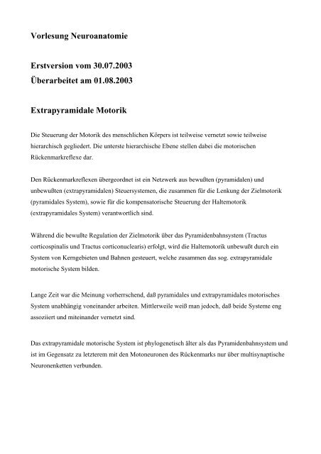 Vorlesung Neuroanatomie Erstversion vom 30.07.2003 Überarbeitet ...