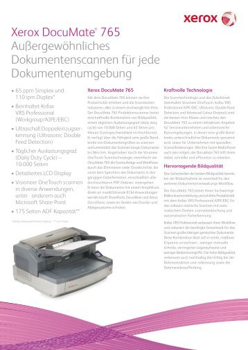 Xerox DocuMate® 765 Außergewöhnliches ... - Scanners