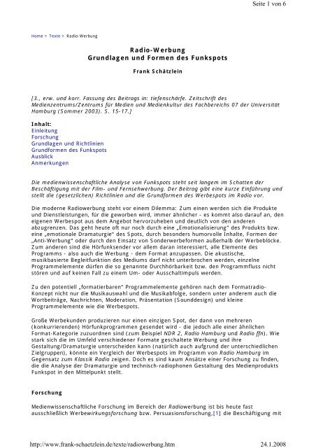 Radio Werbung Grundlagen Und Formen Des Frank Schatzlein
