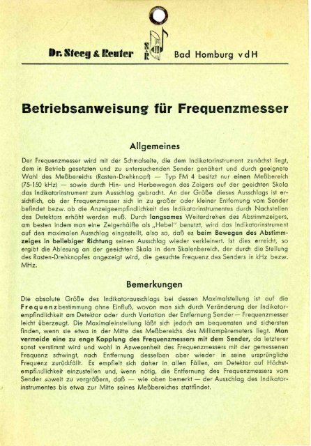 Betriebsanweisung für Frequenzmesser - Historische-Messtechnik.de