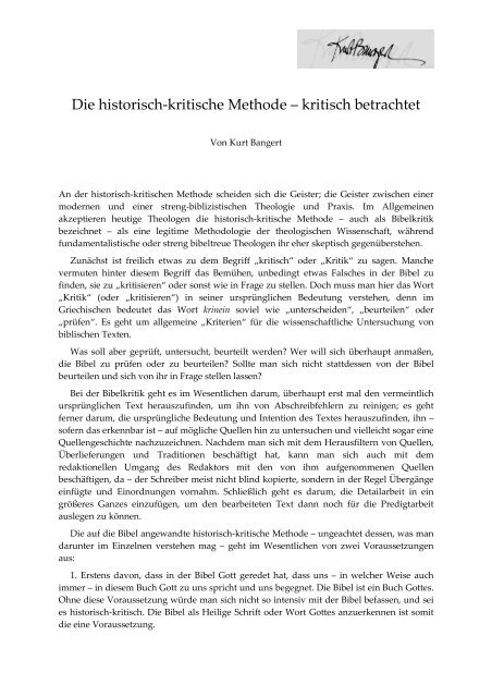 Die historisch-kritische Methode – kritisch betrachtet - Kurt Bangert.de