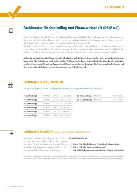 Fachberater-Lehrgänge 2013 - Deutscher Steuerberaterverband eV