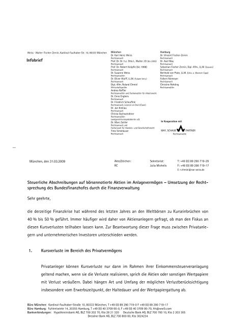 Steuerliche Abschreibungen Infobrief - Weiss - Walter - Fischer-Zernin