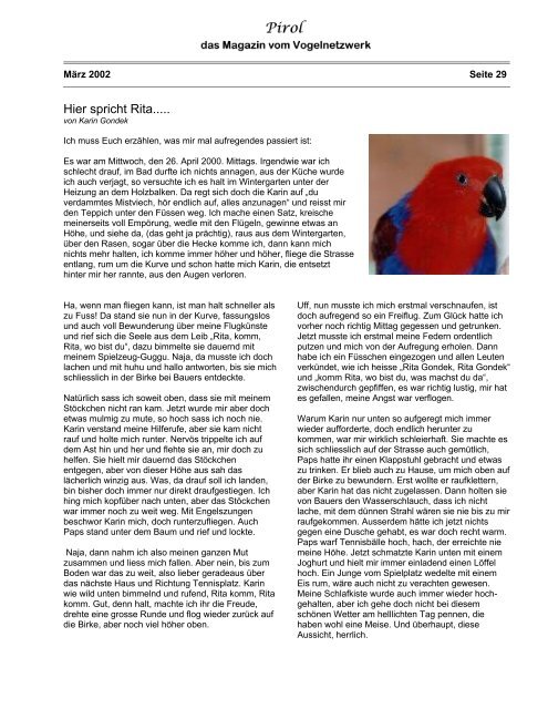 das Magazin vom Vogelnetzwerk - Pirol