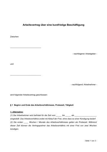 arbeitsvertrag kurzfristige beschäftigung ihk